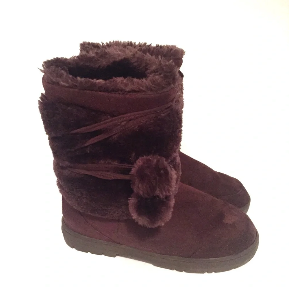 Furry Fuzzy Genuine Leather Pull-on Women’s Winter Boots Size 10 Brown